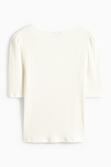 Damen - T-Shirt - Regular Fit - gerippt - weiss