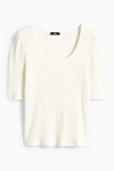 Damen - T-Shirt - Regular Fit - gerippt - weiss