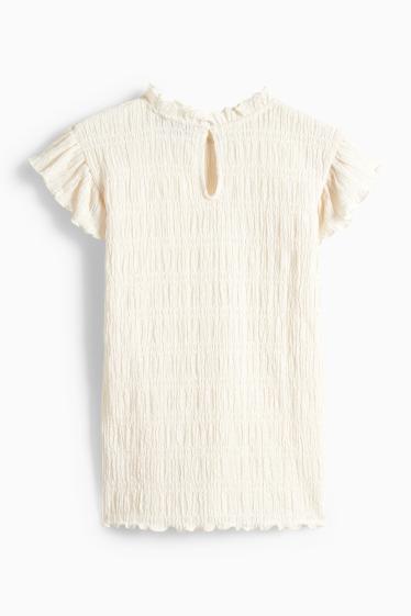 Damen - T-Shirt - Regular Fit - gesmokt - cremeweiß