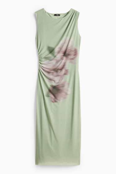 Damen - Mesh-Kleid - geblümt - hellgrün