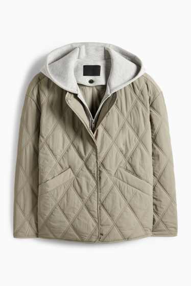 Damen - Steppjacke mit Kapuze - grün