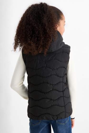 Children Girls - Quilted gilet with hood - water-repellent - black
