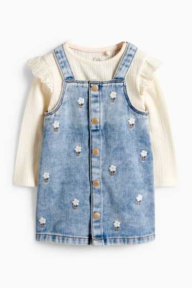 Baby Mädchen - Blümchen - Baby-Outfit - 2 teilig - jeansblau