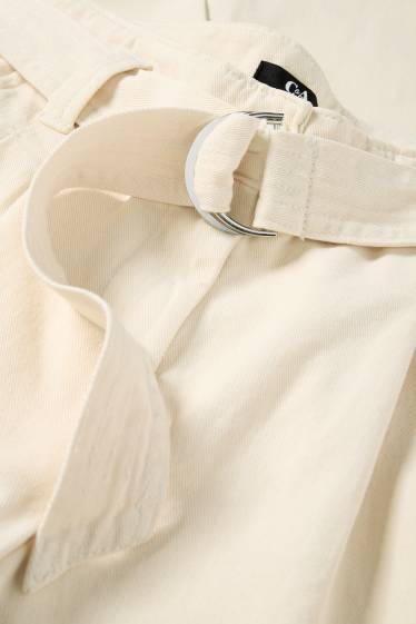 Femmes - Pantalon en toile avec ceinture - high waist - wide leg - beige clair