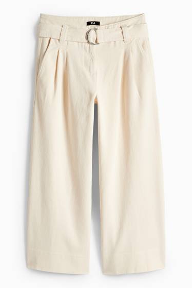 Femmes - Pantalon en toile avec ceinture - high waist - wide leg - beige clair