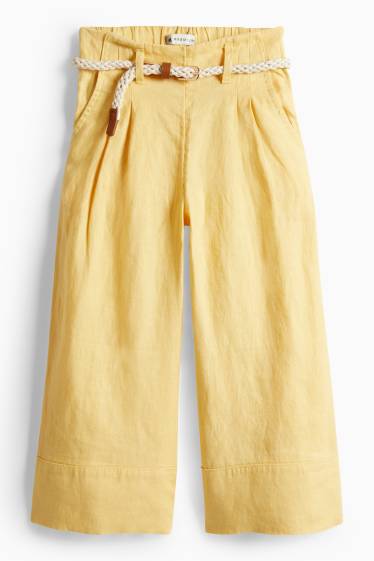 Copii - Fete - Pantaloni din in cu curea - galben