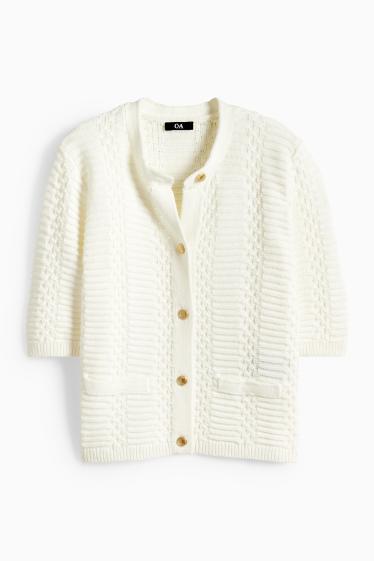 Dámské - Pletený kardigan - strukturovaný - bílá
