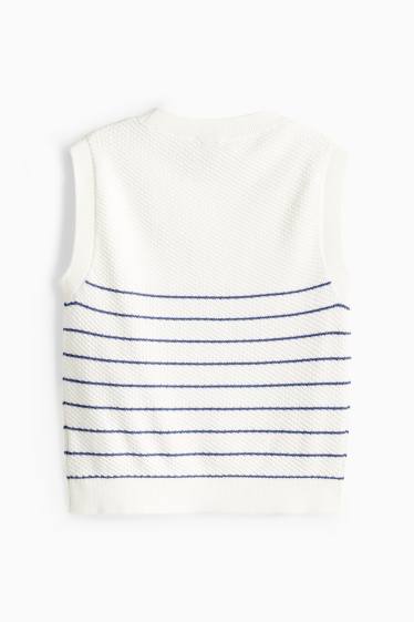 Enfants filles - Pull sans manches - à rayures - finition texturée - blanc