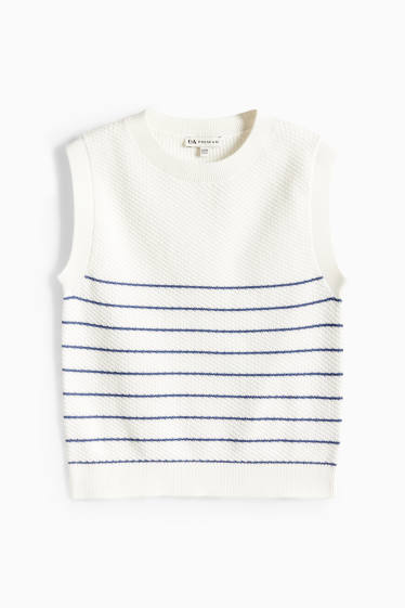 Enfants filles - Pull sans manches - à rayures - finition texturée - blanc