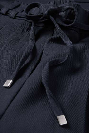 Dámské - Plátěné kalhoty - high waist - tapered fit - tmavomodrá