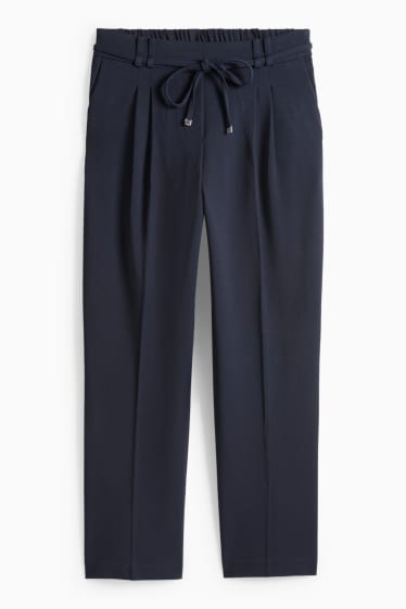 Dámské - Plátěné kalhoty - high waist - tapered fit - tmavomodrá