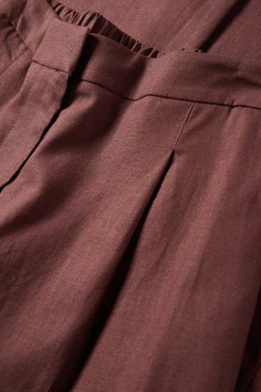 Dona - Pantalons formals - mid waist - regular fit - mescla de lli - marró