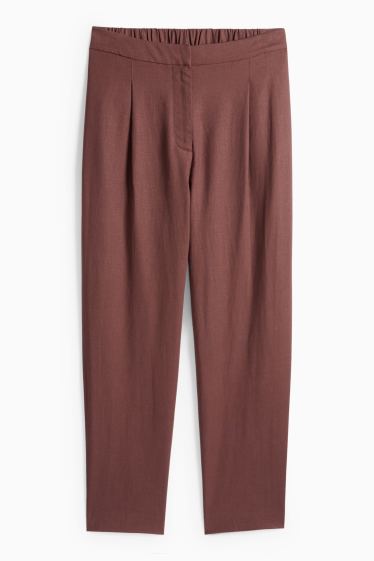 Dona - Pantalons formals - mid waist - regular fit - mescla de lli - marró