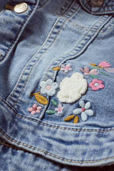 Kinder Mädchen - Blume - Jeansjacke - jeansblau