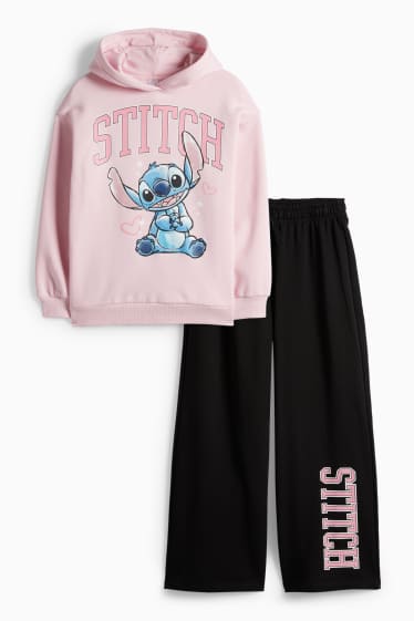Enfants filles - Lilo & Stitch - ensemble - sweat à capuche et pantalon de jogging - 2 pièces - noir / rose