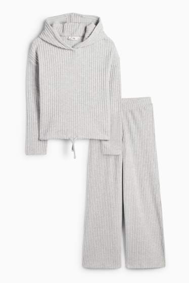 Kinderen: meisjes - Set - hoodie en joggingbroek - ribstof - 2 delig - lichtgrijs