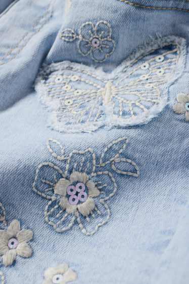 Enfants filles - Papillon - barrel jean - effet brillant - jean bleu clair