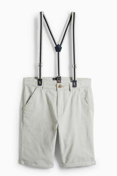 Děti - chlapci - Bermudy se šlemi a lněným podílem - mátově zelená