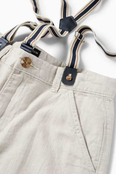 Kinder Buben - Bermudas mit Hosenträgern und Leinen-Anteil - hellbeige