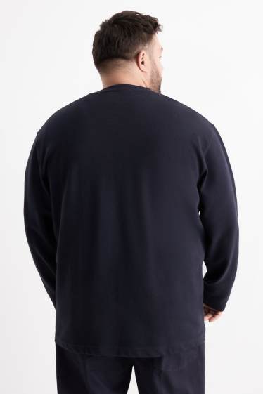 Pánské - Tričko s dlouhým rukávem - relaxed fit - žebrované - tmavomodrá