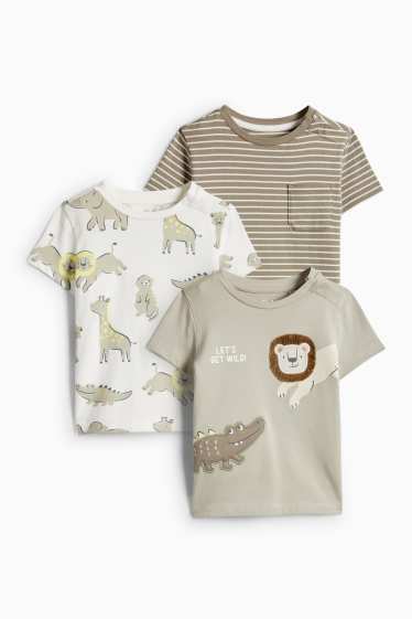 Baby Boys - Multipack of 3 - wild animals - short sleeve T-shirt - beige