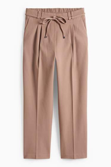 Femmes - Pantalon en toile - high waist - tapered fit - beige