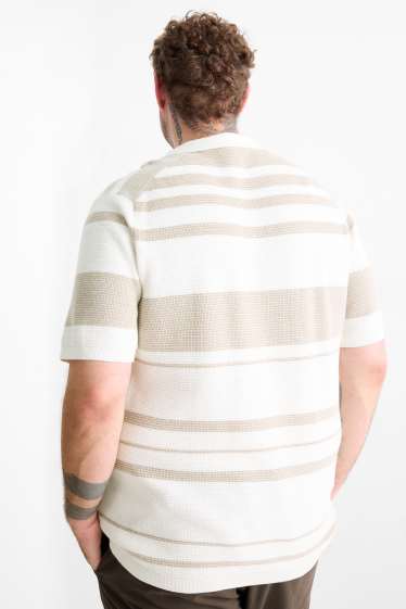 Bărbați - Tricou polo - regular fit - cu dungi - structurat - alb / bej