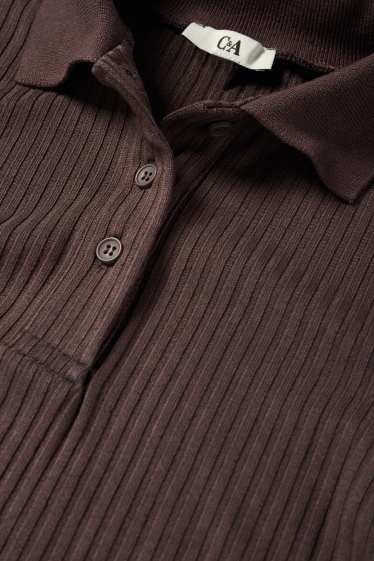 Damen - Poloshirt - Slim Fit - gerippt - dunkelbraun