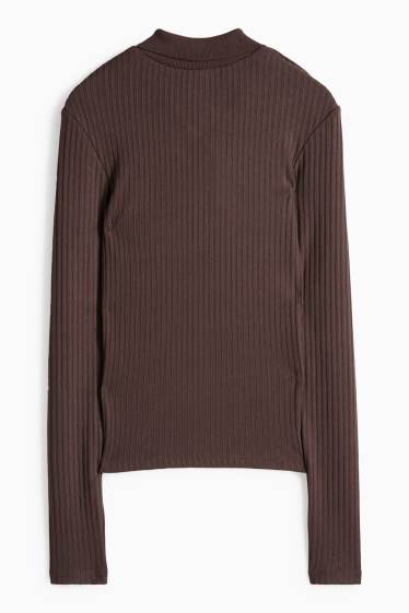 Damen - Poloshirt - Slim Fit - gerippt - dunkelbraun