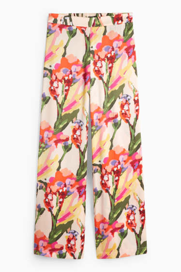 Women - Cloth trousers - high waist - wide leg - floral - multicoloured