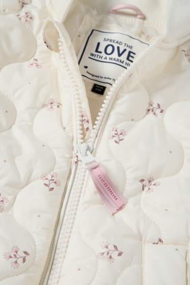 Kinderen: meisjes - Bloem - gewatteerde jas - crème wit