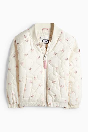 Kinderen: meisjes - Bloem - gewatteerde jas - crème wit