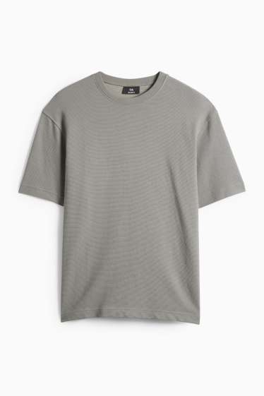 Heren - T-shirt - relaxed fit - ribstof - grijs