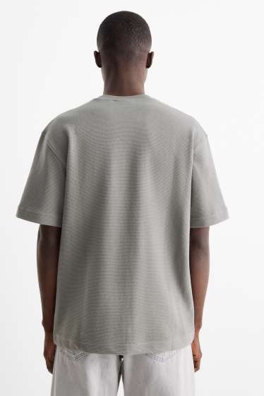 Heren - T-shirt - relaxed fit - ribstof - grijs