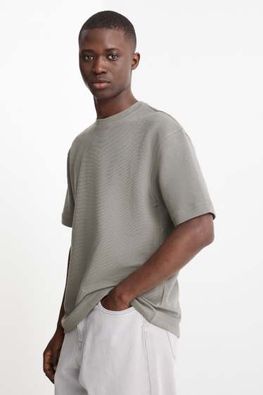 Heren - T-shirt - relaxed fit - ribstof - grijs