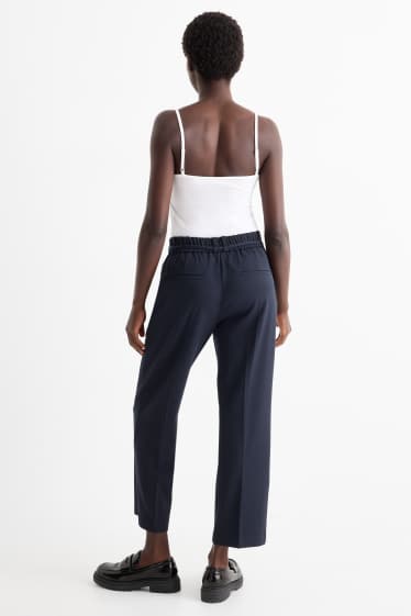 Dámské - Plátěné kalhoty - high waist - tapered fit - tmavomodrá