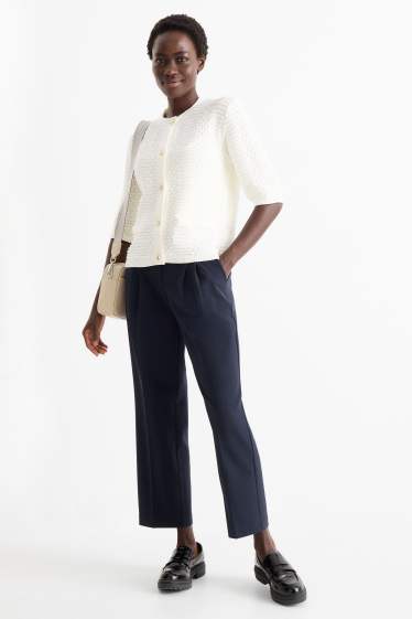 Dámské - Plátěné kalhoty - high waist - tapered fit - tmavomodrá