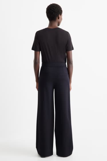 Femmes - Pantalon en jersey - high waist - wide leg - bleu foncé