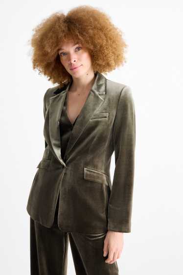Women - Long velvet blazer - regular fit - green