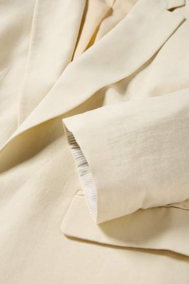 Damen - Longblazer - Regular Fit - Leinen-Mix - cremefarben