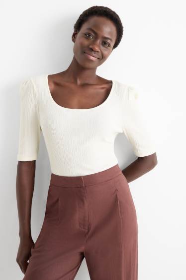 Damen - T-Shirt - Regular Fit - gerippt - weiss