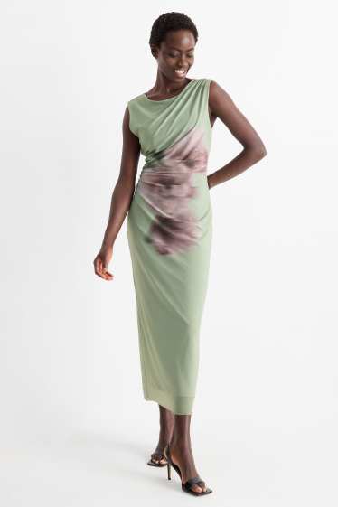 Damen - Mesh-Kleid - geblümt - hellgrün