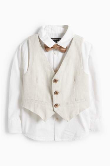 Children Boys - Set - shirt, waistcoat and bow tie - 3 piece - party - light beige