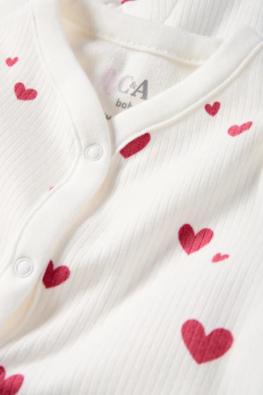 Baby Mädchen - Herzchen - Baby-Schlafanzug - gerippt - weiss / rot