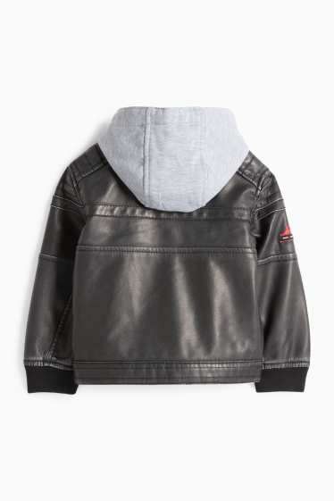 Kinderen: jongens - Racing - bikerjas met capuchon - imitatieleer - donkergrijs