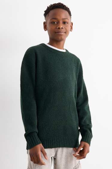 Enfants garçons - Pull en finition bouclé - vert foncé