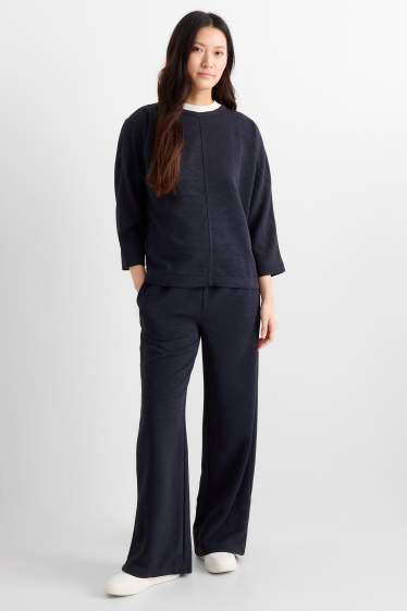 Dámské - Teplákové kalhoty - strukturované - tmavomodrá