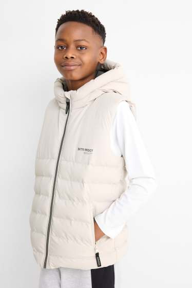 Kinder Jungen - Steppweste mit Kapuze - wasserabweisend - hellbeige