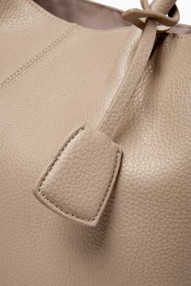 Damen - Großer Shopper mit abnehmbarem Taschengurt - Lederimitat - beige