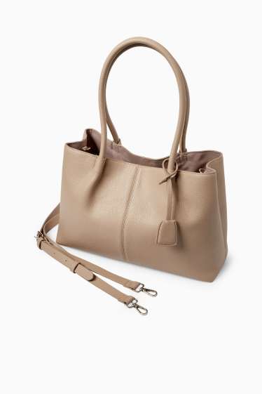 Damen - Großer Shopper mit abnehmbarem Taschengurt - Lederimitat - beige